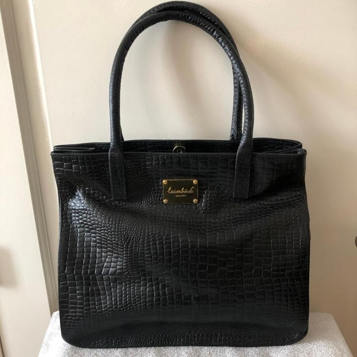 Leren tas shopper met crocoprint Laimbock Tridente handtas, Handtassen en Accessoires, Tassen | Damestassen, Nieuw, Handtas, Zwart