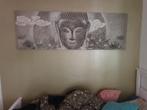 Canvas Buddha/reliëf 180x60cm, grijs, wit en goudtinten, Comme neuf, Autres types, Enlèvement, 125 cm ou plus
