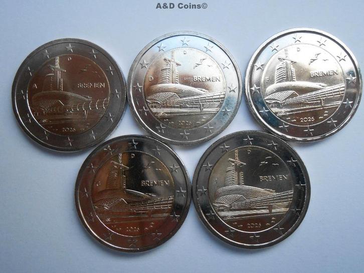 Duitsland 5 x 2 Euro 2026, Postzegels en Munten, Munten | Europa | Euromunten, Setje, 10 euro, Duitsland, Verzenden