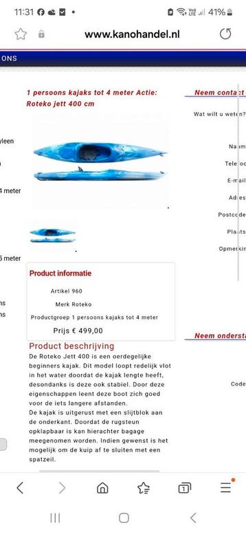 Kajak Roteco Jett 400, Enlèvement, Comme neuf