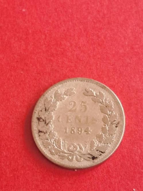 1894 Pays-Bas 25 centimes en argent, Timbres & Monnaies, Monnaies | Pays-Bas, Monnaie en vrac, 25 centimes, Reine Wilhelmine, Argent