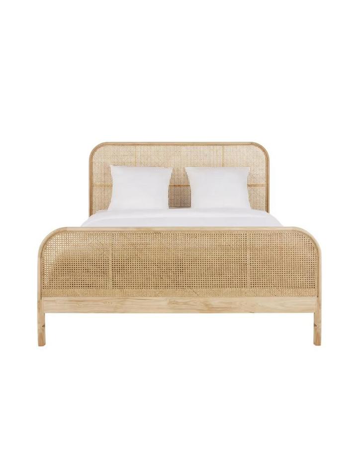 Bedframe van vintage rotan 160x200 + boxspring + matras, Huis en Inrichting, Slaapkamer | Bedden, Gebruikt, Twijfelaar, 160 cm
