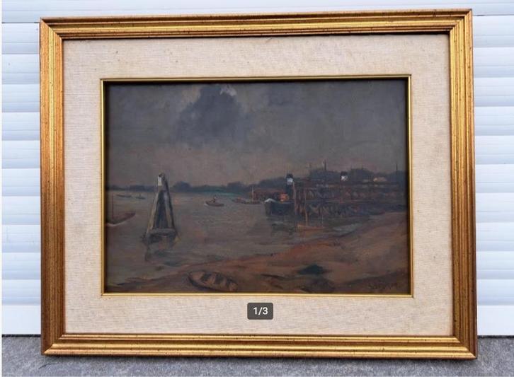 Huile sur panneau marine signe louise desiron, Antiek en Kunst, Kunst | Schilderijen | Klassiek, Ophalen of Verzenden