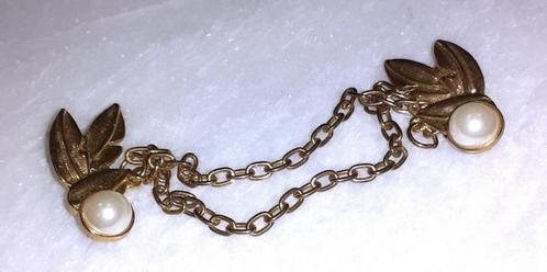 broche of truiclip vintage goud met parel '60-70, Handtassen en Accessoires, Antieke sieraden, Broche, Overige materialen, Verzenden