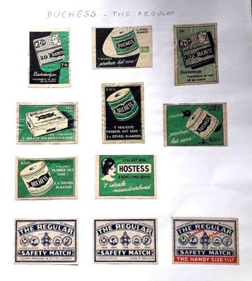 Lot van 11 etiketten lucifersdoosjes Duchesse en The Regular beschikbaar voor biedingen