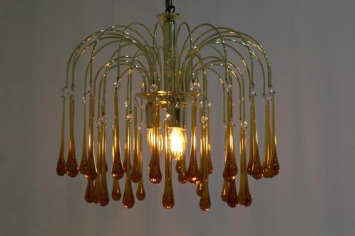 Vintage murano teardrop lamp - amberkleurig, Huis en Inrichting, Lampen | Hanglampen, Gebruikt, 50 tot 75 cm, Glas, Metaal, Ophalen of Verzenden