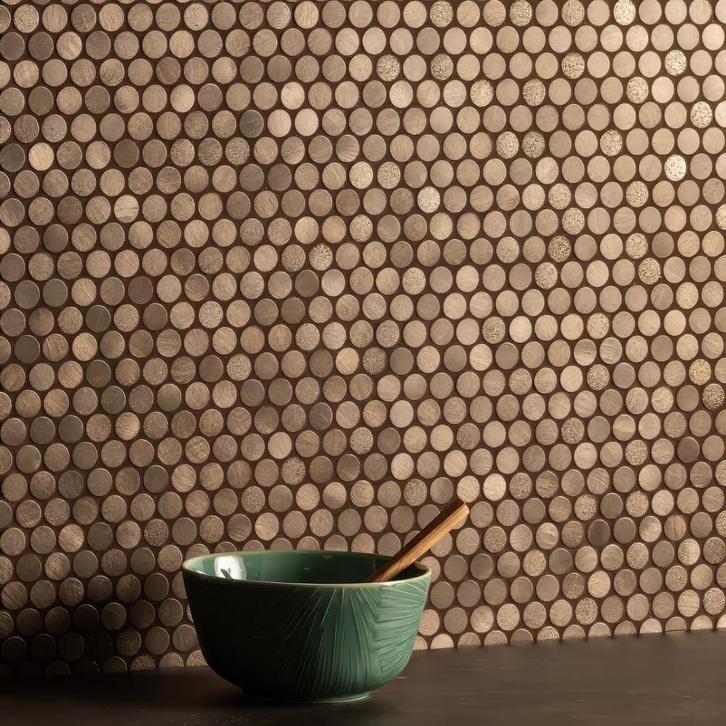 Mozaiëk Reflection Penny Round Brons 19mm op matje 300x300, Doe-het-zelf en Bouw, Tegels, Nieuw, Wandtegels, Keramiek, 20 tot 40 cm