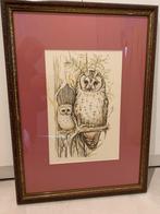 Zeefdruk ‘ Uil met jong ‘ door Erica Synja, Antiek en Kunst, Kunst | Litho's en Zeefdrukken, Ophalen of Verzenden