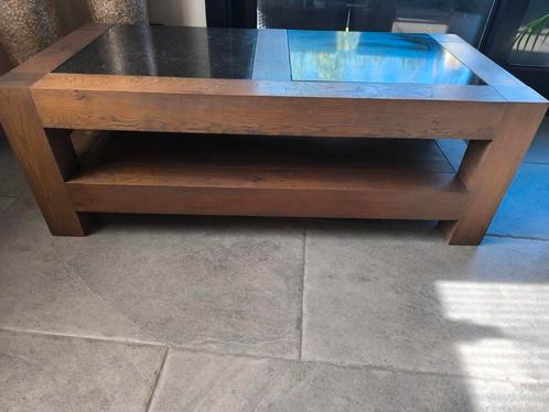 Prachtig massief eiken tv meubel met 2x marmeren blad. Lengt, Huis en Inrichting, Tafels | Salontafels, Zo goed als nieuw, Ophalen