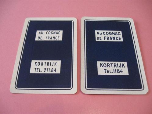 2 oude losse speelkaarten Au cognac de France Kortrijk (66), Collections, Cartes à jouer, Jokers & Jeux des sept familles, Comme neuf