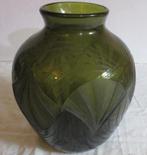 art déco vert foncé gravé à l'acide vase Legras géométrique, Envoi