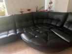 Zwart lederen salon, Huis en Inrichting, Ophalen, Gebruikt, Leer