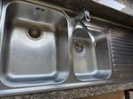 Dubbele spoelbak Franke + kraan, Ophalen, Gebruikt, Inox, Kraan