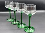 Set van 4 Vintage Luminarc Wijnglazen – Groene Gebogen Voet, Ophalen of Verzenden