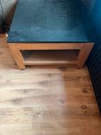 Teak salon tafel met zwaar marmer zwart blad 80x80, Ophalen, Zo goed als nieuw