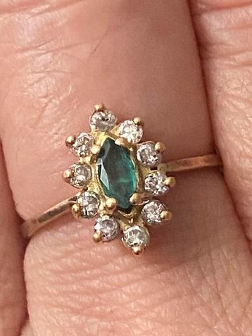 Bague marquise en or 18kt émeraude et diamants, Bijoux, Sacs & Beauté, Enlèvement, Comme neuf, Or, Or