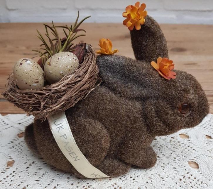 Gepimpte flock haas / konijn, eieren & bloemen, PASEN, Divers, Pâques, Utilisé, Enlèvement ou Envoi