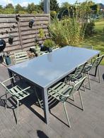 Tuintafel met glazen blad, Tuin en Terras, Ophalen, Zo goed als nieuw, Vierkant, Aluminium