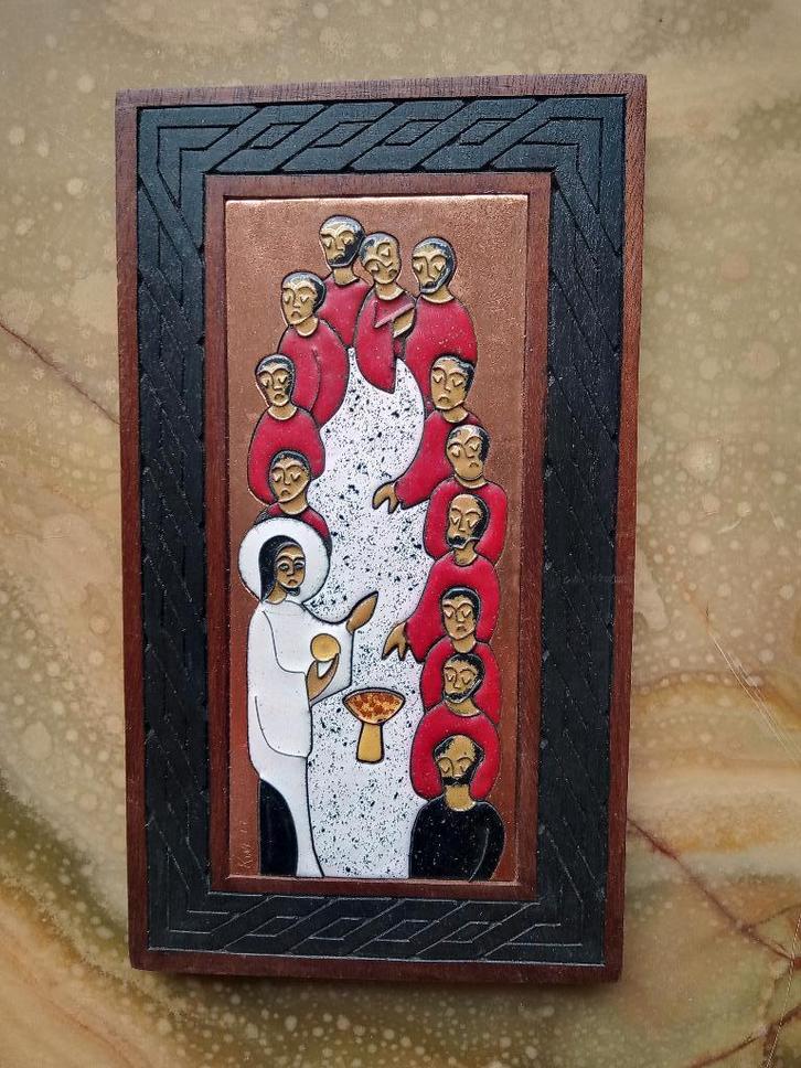 HET LAATSTE AVONDMAAL  *Keramiek / hout *, Antiek en Kunst, Antiek | Keramiek en Aardewerk, Ophalen of Verzenden