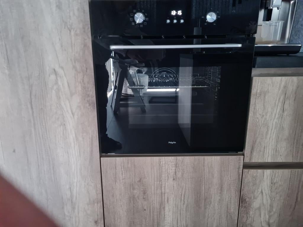 Inbouw oven zwart met chroom handvat, Oven, Hete lucht, Zo goed als nieuw, Inbouw