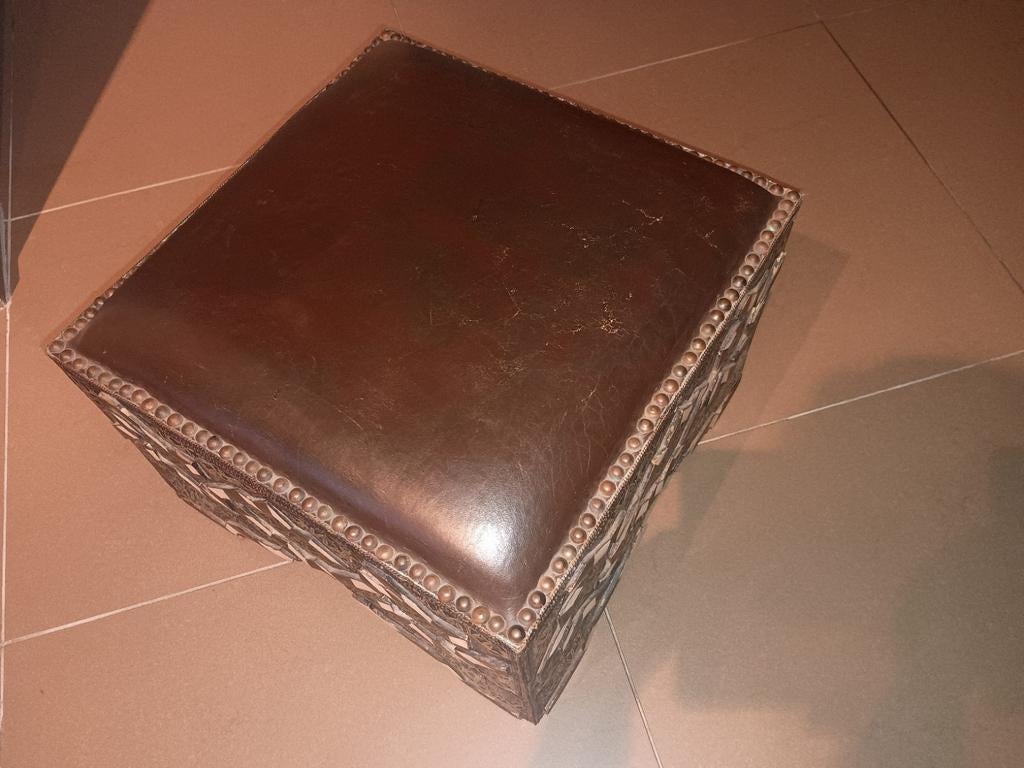 Poefs hout bot leder 2stuks, Enlèvement, Bois