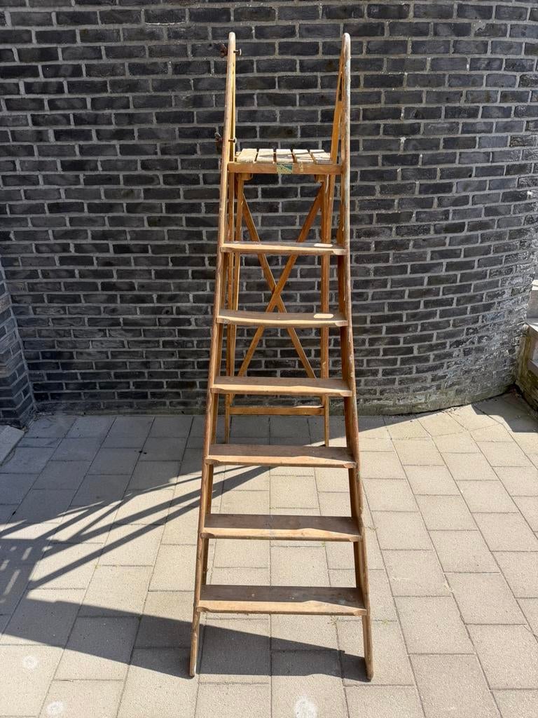 Houten trapladder, Doe-het-zelf en Bouw, Ladders en Trappen, Gebruikt, Ladder, Minder dan 2 meter, Opvouwbaar of Inschuifbaar