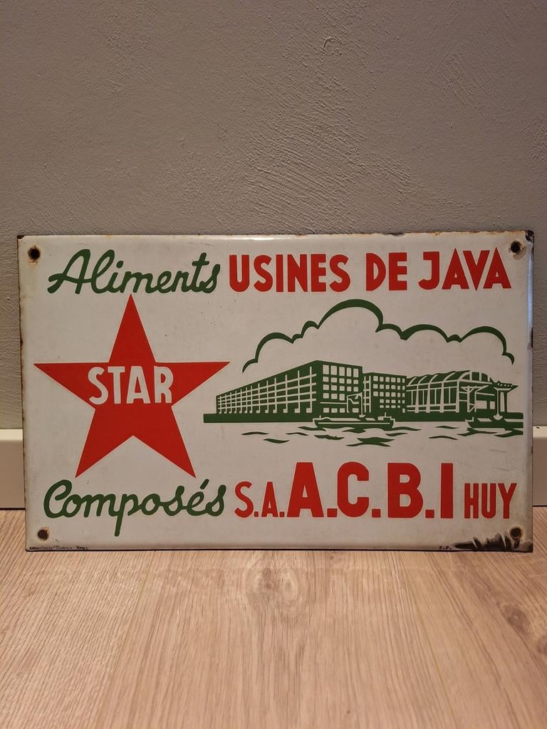 Emaille Aliments Usines De Java Huy 1950, Ophalen, Reclamebord