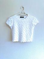 Bershka cherry crop top – maat M (valt als S) – katoenmix, Wit, Zo goed als nieuw, Korte mouw, Maat 36 (S)