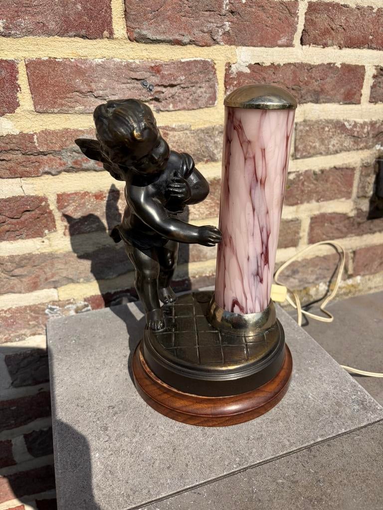 Lampe art déco en bronze avec cachet en fonte, Antiquités & Art, Enlèvement, Bronze