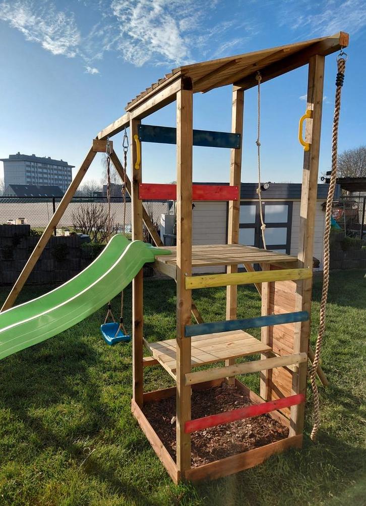 Compacte speeltoren, Kinderen en Baby's, Speelgoed | Buiten | Speeltoestellen, Glijbaan, Klimtouw, Schommel, Ophalen