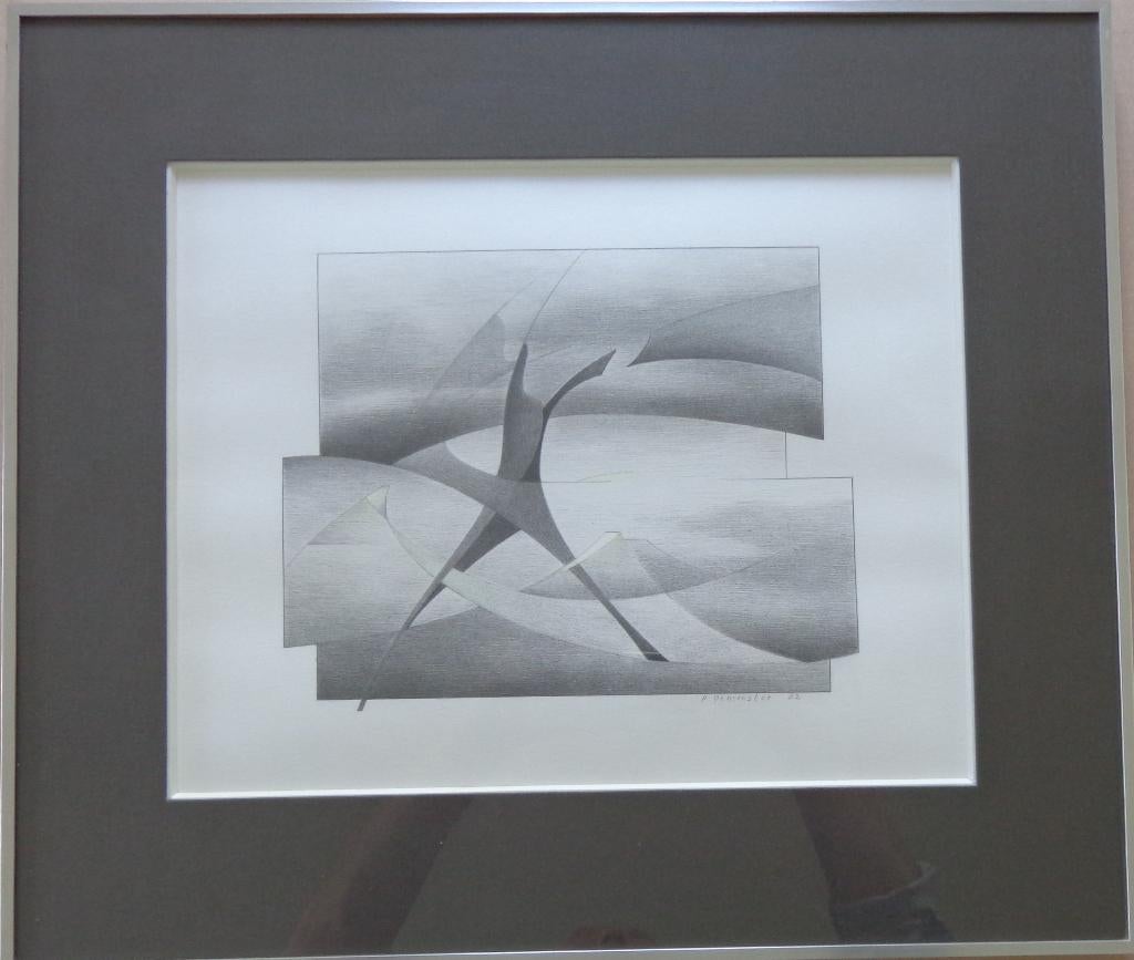 RENEE DEMEESTER / ABSTRACT LANDSCHAP ORIGINEEL 46x52cm KADER, Enlèvement ou Envoi