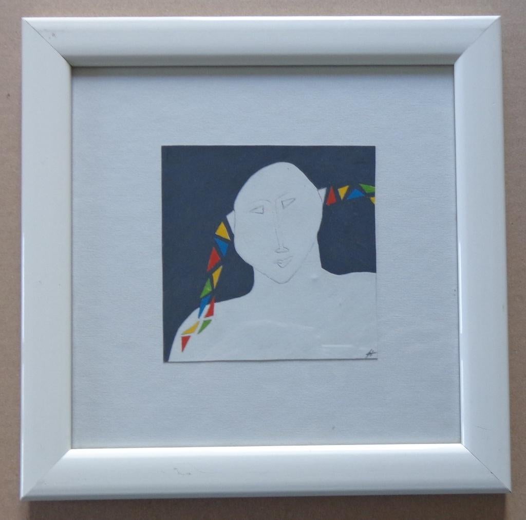 ENZO FORESE / FIGUUR / ORIGINEEL WERK / 23x23cm / KADER, Enlèvement ou Envoi