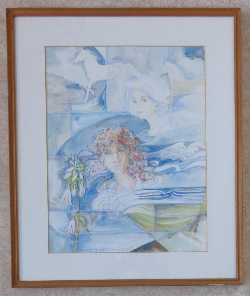 LEA BELIEN / BLAUWE RUITER / ORIGINEEL WERK / 62x52cm KADER, Enlèvement ou Envoi