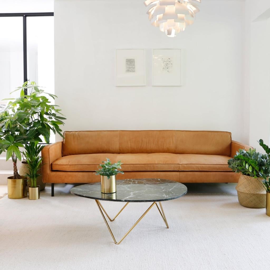 Groen Marmer salontafel met gouden poten, Huis en Inrichting, Tafels | Salontafels, Zo goed als nieuw, Minder dan 50 cm, 100 tot 150 cm