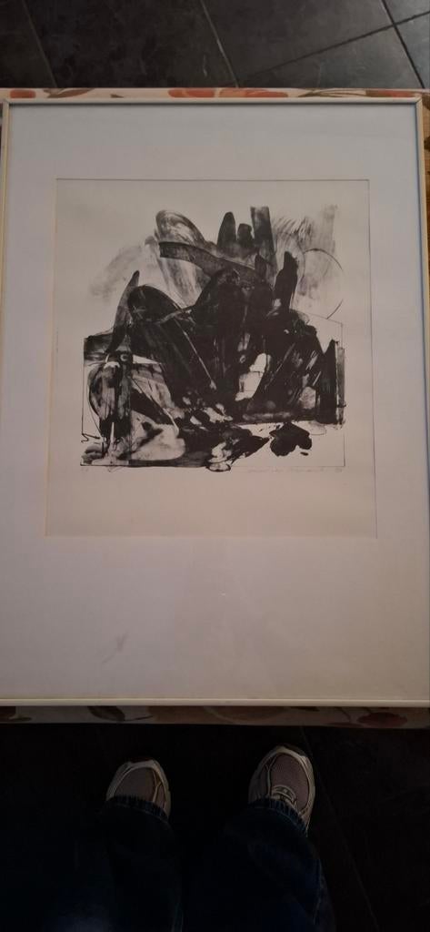 Zwart/ wit abstract kunstwerk, 1950 - 1999, Lithographie, 42 cm, 37 cm