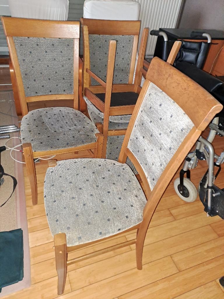 4 stoelen in lichte eik, Huis en Inrichting, Stoelen, Ophalen, Vier, Stof, Grijs