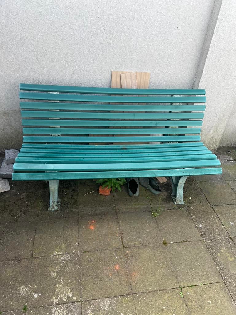 Groene plastieke tuinbank, Tuin en Terras, Tuinbanken, Ophalen, Gebruikt, Kunststof