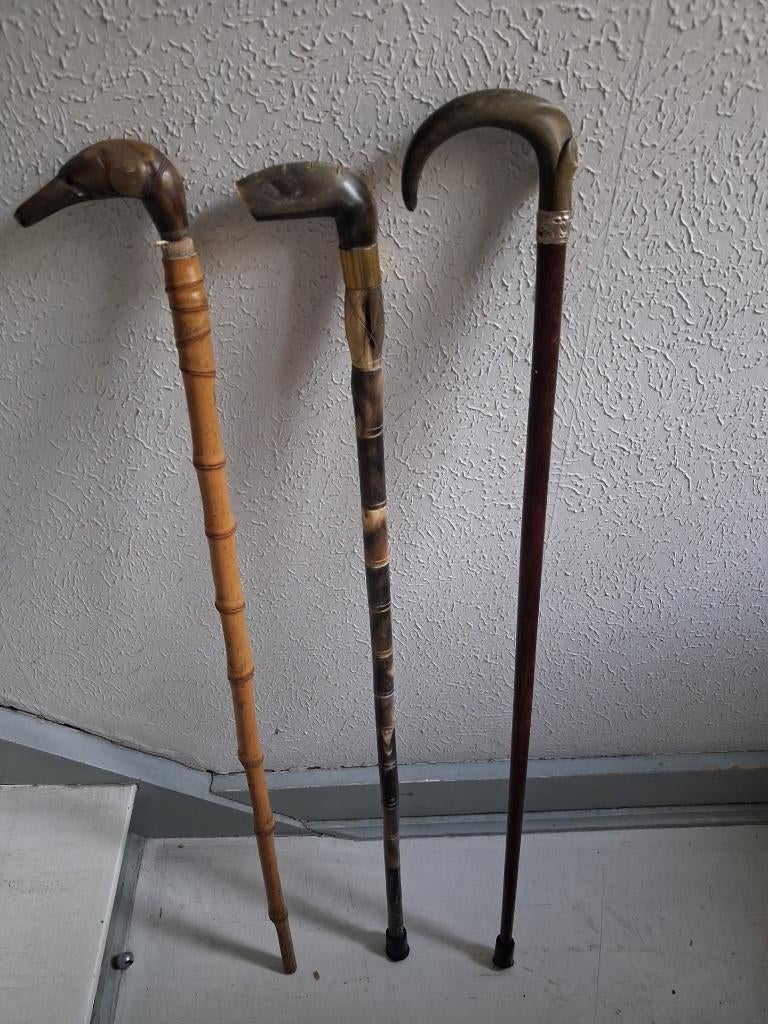 Lot de 3 cannes de marche anciennes, Enlèvement, Utilisé