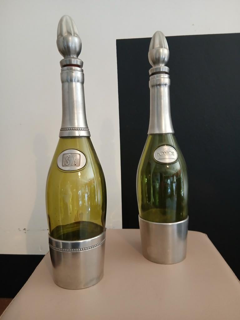 Bouteille en étain et verre, Antiquités & Art