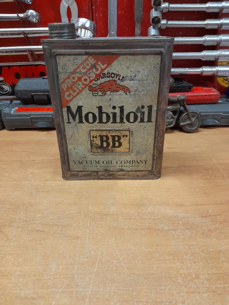 ancien bidon huile mobiloil BB gargoyle clirosol, Collections, Envoi, Utilisé, Autres types