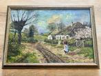 Olieverfschilderij boerderij - artiest J. V., Antiek en Kunst, Ophalen