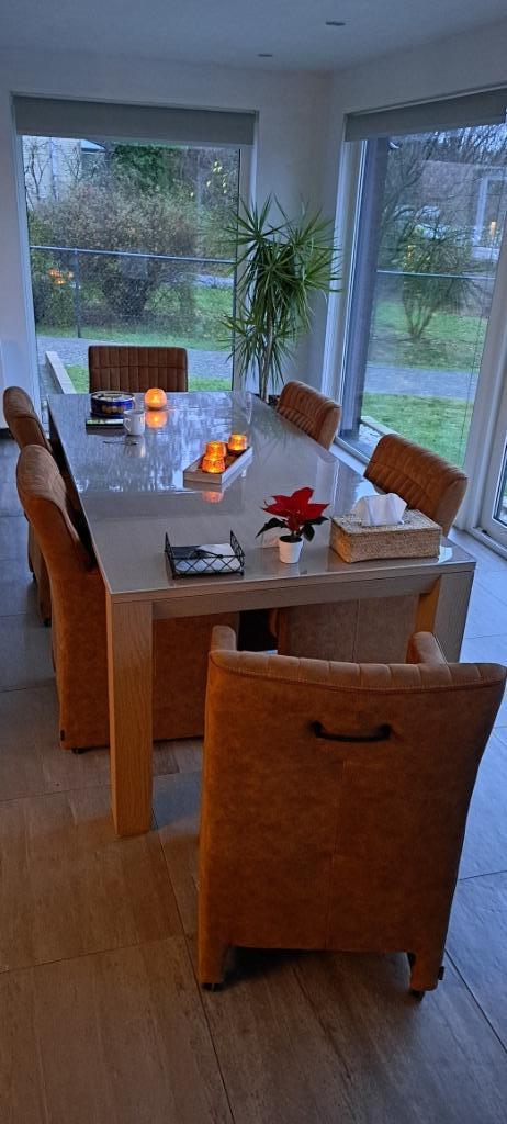 Eetkamerstoelen, Huis en Inrichting, Stoelen, Zo goed als nieuw, Vijf, Zes of meer stoelen, Stof, Bruin, Ophalen