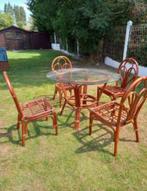 Table et chaises en rotin et verre, Maison & Meubles, 55 à 75 cm, 60 cm ou plus, Rond, Enlèvement