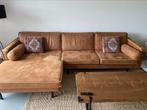 Hoekbank eco leer met lounge cognac, Huis en Inrichting, Zetels | Complete zithoeken, Ophalen, Zo goed als nieuw