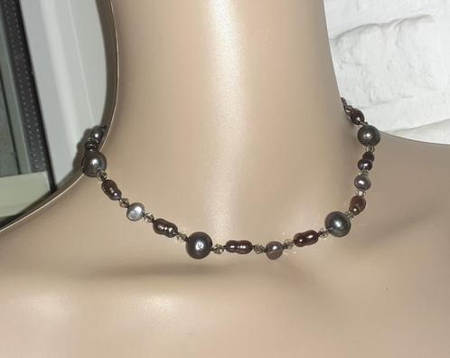 Ketting zoetwaterparel en kristal zwart, Handtassen en Accessoires, Kettingen, Nieuw, Steen of Mineraal, Zwart, Met edelsteen