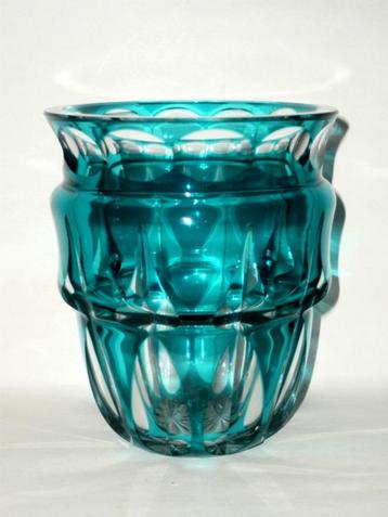 VAL ST. LAMBERT VAAS IN KRISTAL BLAUWGROEN CA 1955/60 beschikbaar voor biedingen