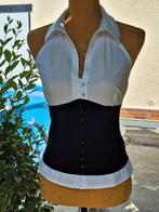 Blouse Pimkie ton blanc noir taille 38 dos dénudé, Maat 38/40 (M), Wit, Ophalen of Verzenden, Zo goed als nieuw
