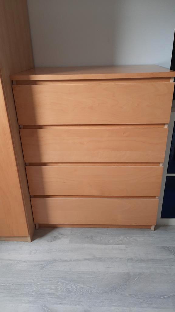 Commode Malm à 4 tiroirs, placage de chêne laqué blanc, Maison & Meubles, Armoires | Commodes, Utilisé, 100 à 150 cm, 50 à 100 cm