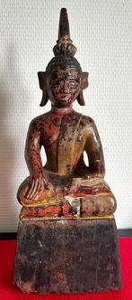 Ancien Bouddha en Bois Polychrome du Laos 19ème Siècle, Enlèvement ou Envoi