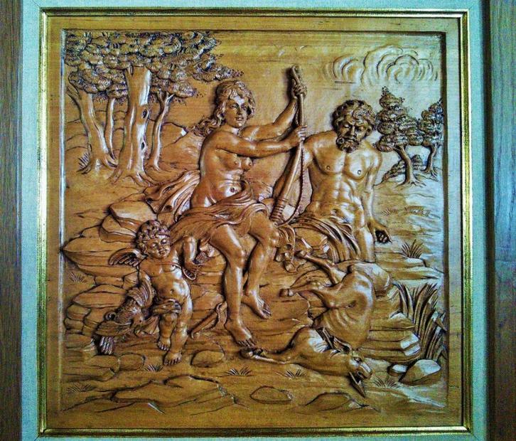 E. Bogaerts - Reliëfsnijwerk Diana de godin van de jacht, Antiek en Kunst, Kunst | Beelden en Houtsnijwerken, Ophalen of Verzenden